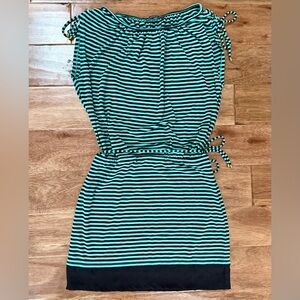 Adrianna Papell Navy and Teal Striped Dress